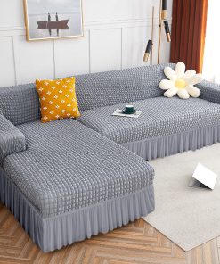 High Elastic L-shaped Sofa Cover with Skirt