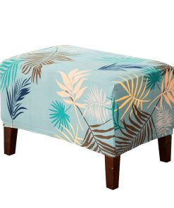 Green Leaf Pattern Rectangular Ottoman Cover