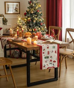 Christmas Snowman Table Runner Natural Cotton Tablecloth