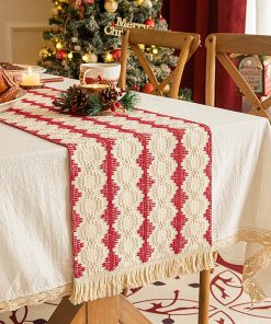 Christmas Table Runner Natural Cotton Knitted Tablecloth