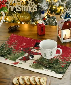 Snowman Cardinals Trees Christmas Placemats for Dining Table