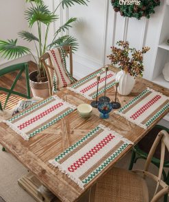 Christmas Cotton Linen Blend Table Placemats with Tassel