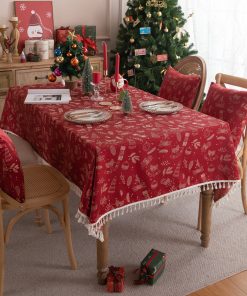 Christmas Red Jacquard Tassel Tablecloth