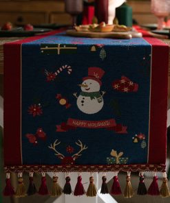Christmas Festival Snowman Table Runner with Tassels