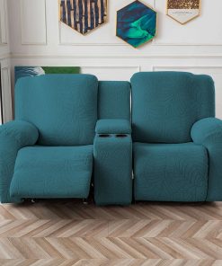 Jacquard Soft Large Leaf Split Recliner Sofa Cover With Console Cover