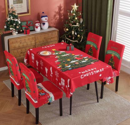 2024 New Christmas Tablecloth Chair Cover Set Christmas Decorations