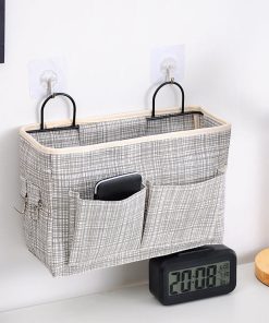 Wall Hanging Linen Fabric Door Hanging Storage Baskets with Pockets